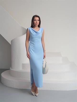 Saten Degaje Yaka Sırt Detay Manolya Elbise