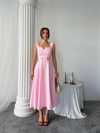 Ayvel Atlas Düğme Detay Midi Elbise