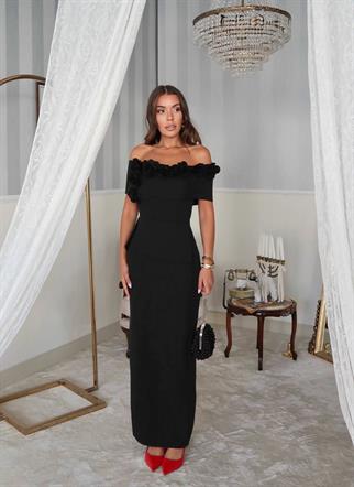 Rina Tasarım Çiçek Detay Uzun Elbise