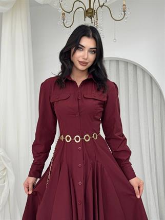 Feris Düğme Detaylı Elbise