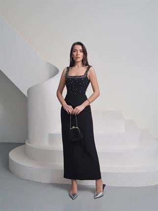 Taşlı Tasarım Uzun Elbise Romane