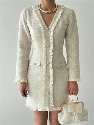 Orse Düğmeli Cepli Mini Elbise