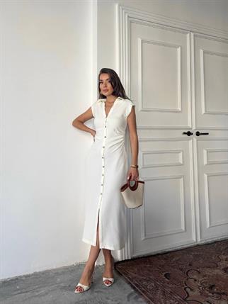 Aversa Düğme Detaylı Midi Elbise