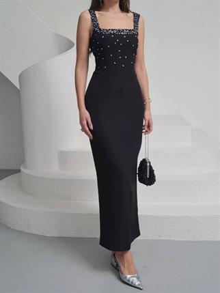 Taşlı Tasarım Uzun Elbise Romane