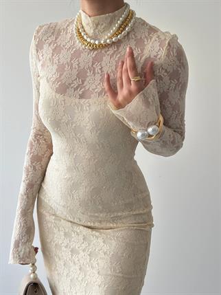 Beela Midi Dantel Tasarım Elbise