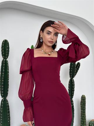 Hare Kolları Fırfır Detaylı Elbise