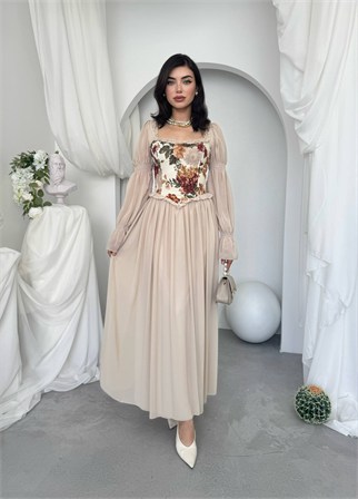 Elfı Çiçek Detaylı Elbise Kod 01041
