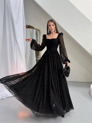 Vitange Korse Detaylı Uzun Tasarım Dantel Elbise