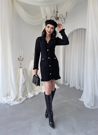 Orse Düğmeli Cepli Mini Elbise