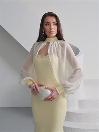 Kalp Yaka Taşlı Tasarım Şifon Elbise Angeline