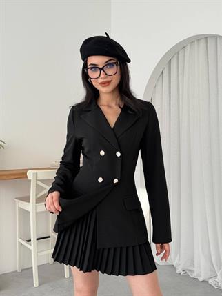 Valeria Düğmeli Pile Detay Blazer Mini Elbise