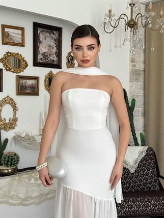 Manen Şal Detaylı Atlas Elbise