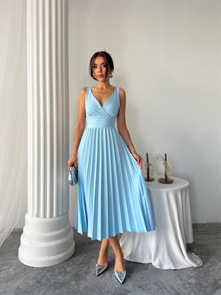 Alyosa Pileli V Yaka Midi Elbise