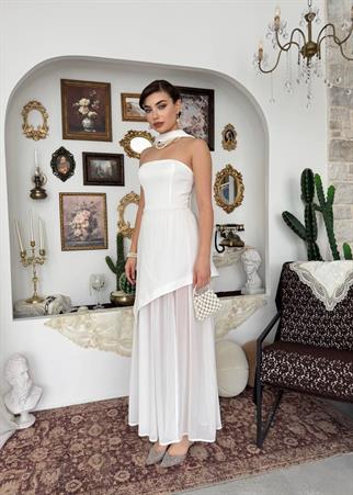 Luen Yırtmaç Detaylı Elbise