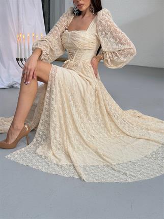 Vitange Korse Detaylı Uzun Tasarım Dantel Elbise