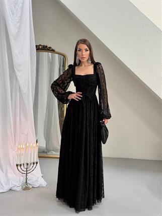 Vitange Korse Detaylı Uzun Tasarım Dantel Elbise