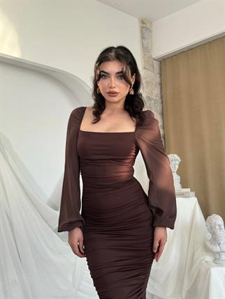 Engla Büzgülü Midi Elbise