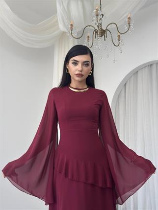 Linan Tül kol Midi Elbise