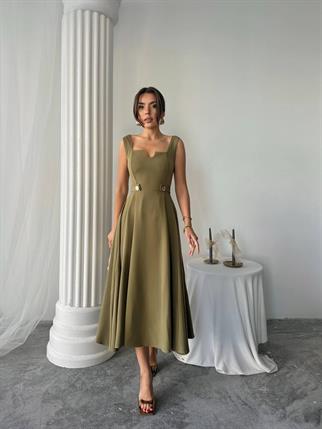 Ayvel Atlas Düğme Detay Midi Elbise