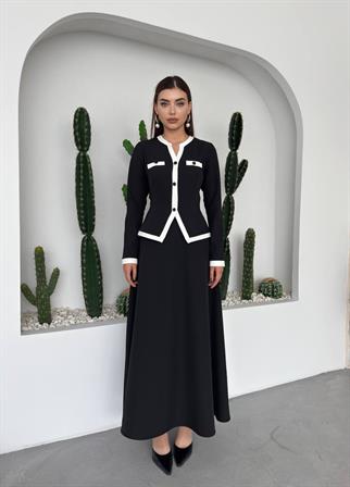 Vera Uzun Kollu Düğme Detay Uzun Elbise