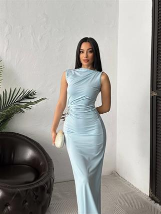 Minimal Glam Sandy Aksesuarlı Maxi Elbise