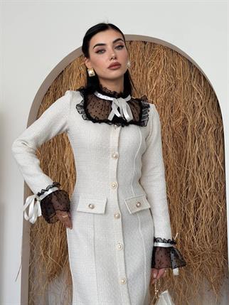 Dali Dantel Cep Detaylı Düğmeli Elbise