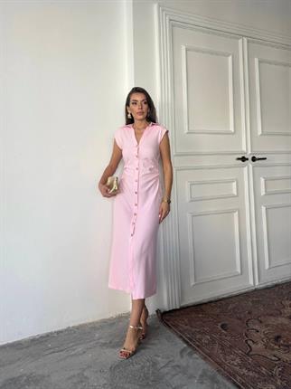 Aversa Düğme Detaylı Midi Elbise