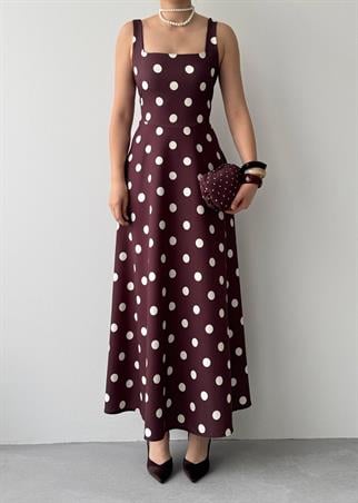 Melon Puantiyeli Midi Elbise