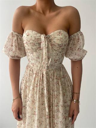 Laysa Boyundan Bağlamalı Çiçekli Şifon Elbise