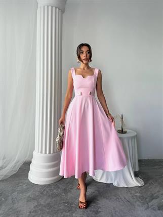 Ayvel Atlas Düğme Detay Midi Elbise