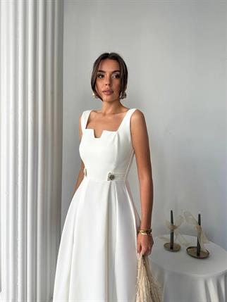 Ayvel Atlas Düğme Detay Midi Elbise