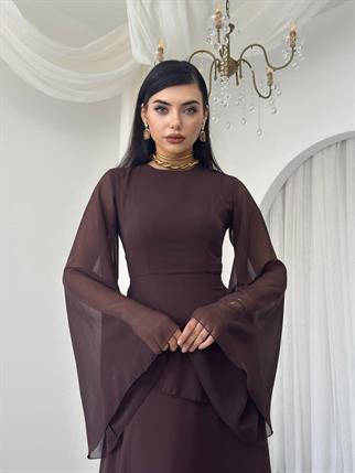 Linan Tül kol Midi Elbise