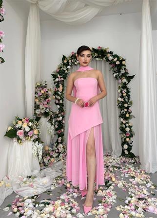 Luen Yırtmaç Detaylı Elbise