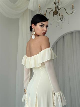 Ester Dantel Detaylı Straplez Elbise