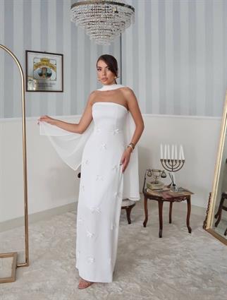 Nova Saten Şal Detay Uzun Elbise