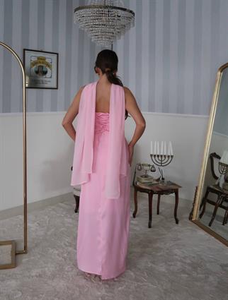 Nova Saten Şal Detay Uzun Elbise