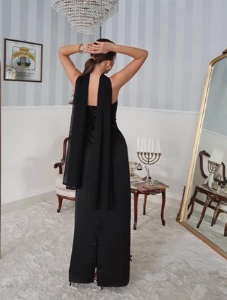 Nova Saten Şal Detay Uzun Elbise 