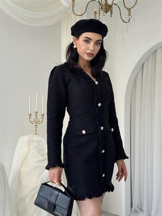 Orse Düğmeli Cepli Mini Elbise