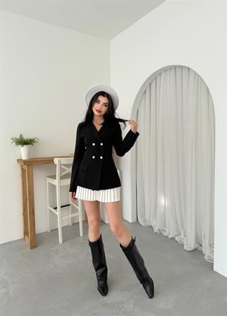Valeria Düğmeli Pile Detay Blazer Mini Elbise