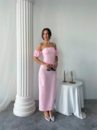 Arabella İncili Atlas Uzun Elbise