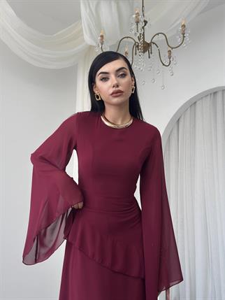 Linan Tül kol Midi Elbise