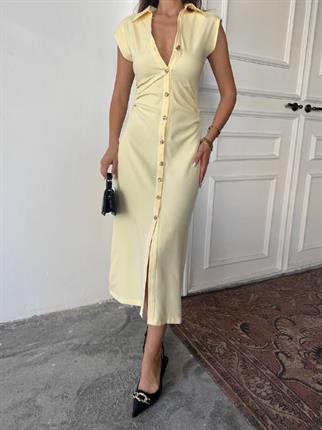 Aversa Düğme Detaylı Midi Elbise