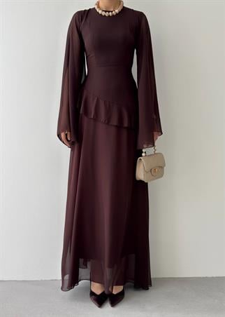 Linan Tül kol Midi Elbise