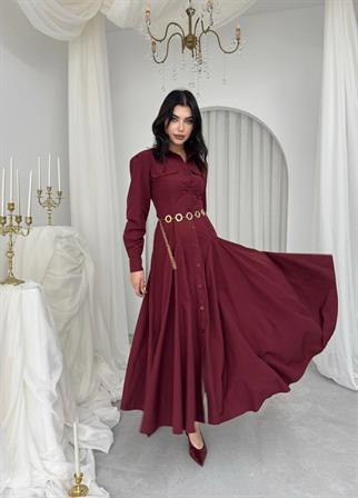 Feris Düğme Detaylı Elbise