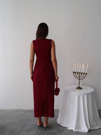 Mona Taş Detay Atlas Kumaş Uzun Elbise