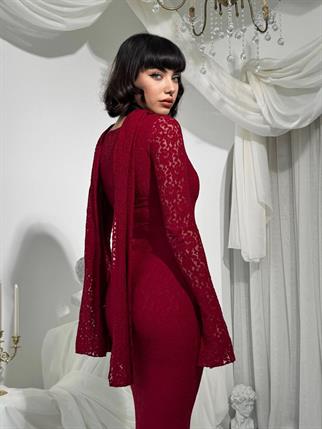 Olin Şallı Dantel Uzun Elbise