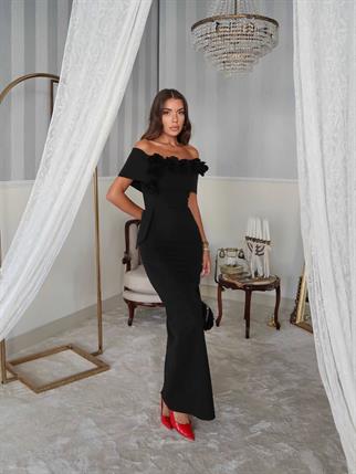 Rina Tasarım Çiçek Detay Uzun Elbise