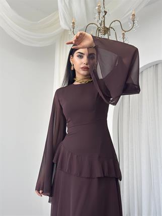 Linan Tül kol Midi Elbise