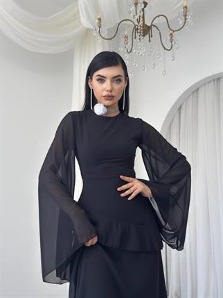 Linan Tül kol  Midi Elbise