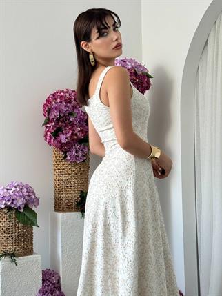 Kalf Çiçek Detaylı Elbise